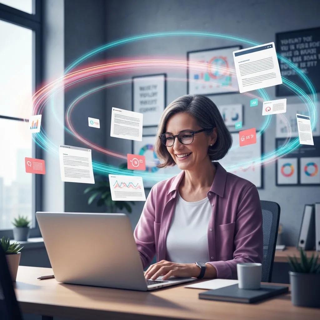 AI content optimization workflow showing professional analyzing dashboards with knowledge graphs, entity relationships, and content metrics