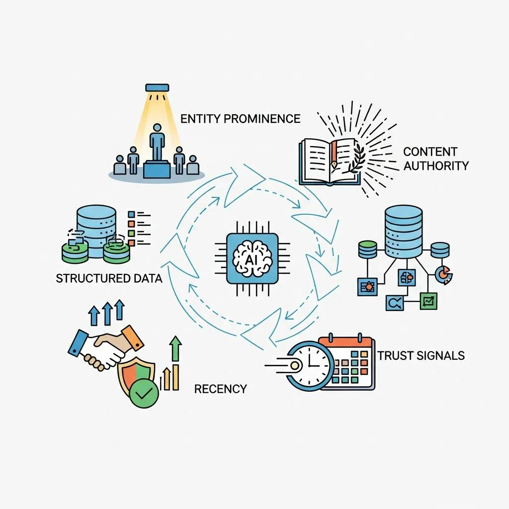Visual representation of key factors influencing AI business recommendations