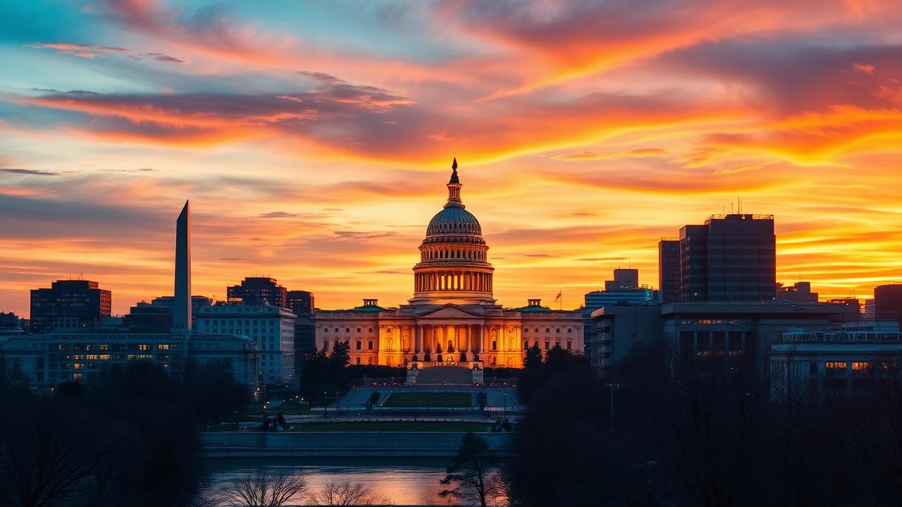 Washington DC Capitol building skyline at sunset representing AI consulting services